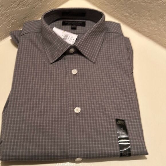 Banana Republic Men's S Wrinkle Resistant Dress Shirt Gray White Windowpane New - Picture 1 of 11